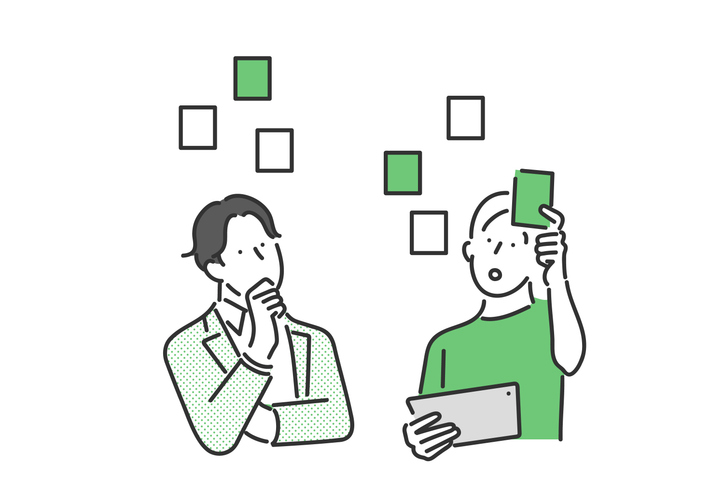 business person considering various ideas and plans